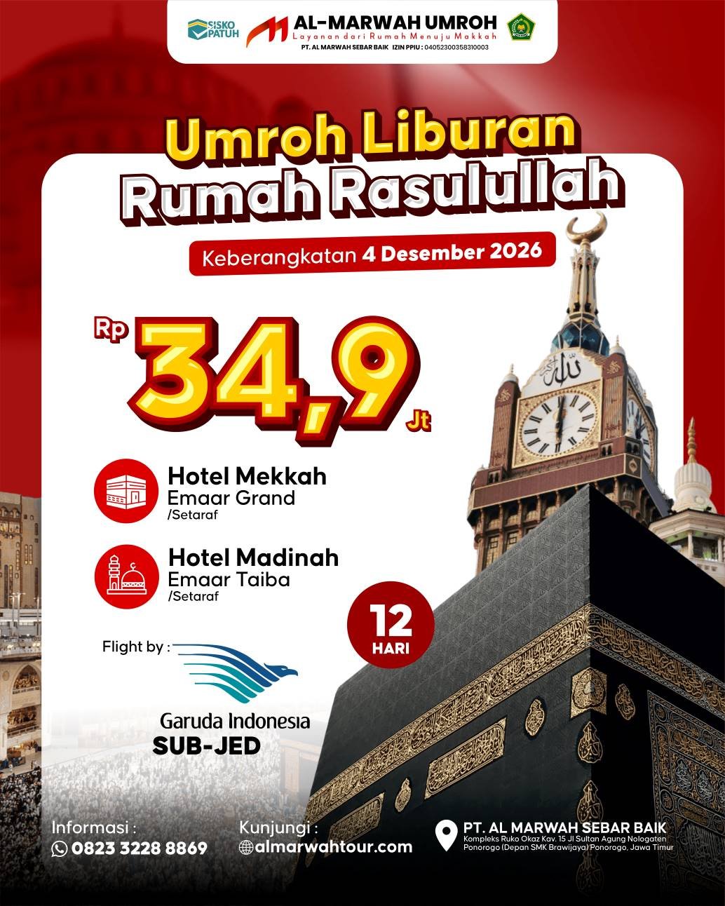 Umroh Liburan Rumah Rasulullah Desember 2026 Jawa Timur